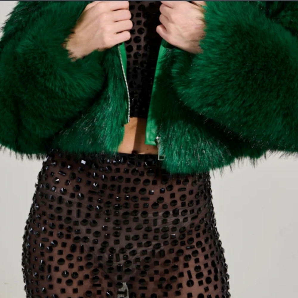 Green Fur Bomber Jacket